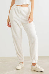 Ivory Knit High Waist Pants with Pockets