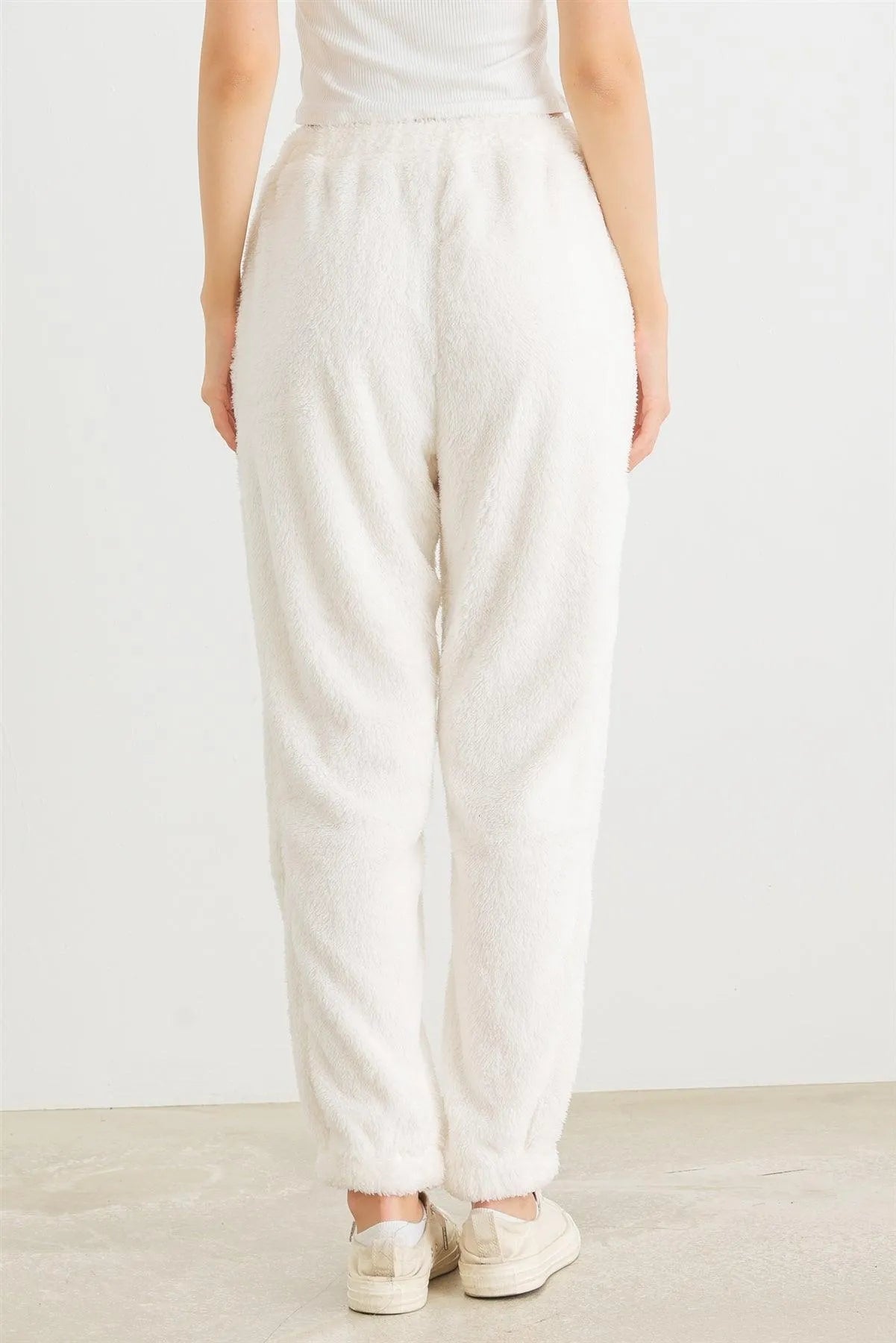 Ivory Knit High Waist Pants with Pockets