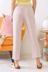 Pink & Cream Chamomile Print High Waist Pants