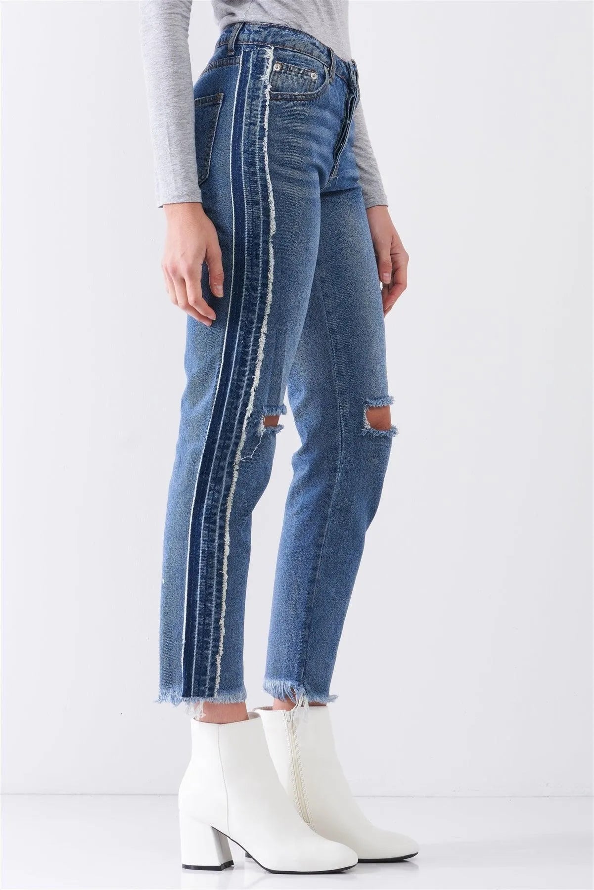 Vintage Mid-Rise Distressed Straight Cut Jeans