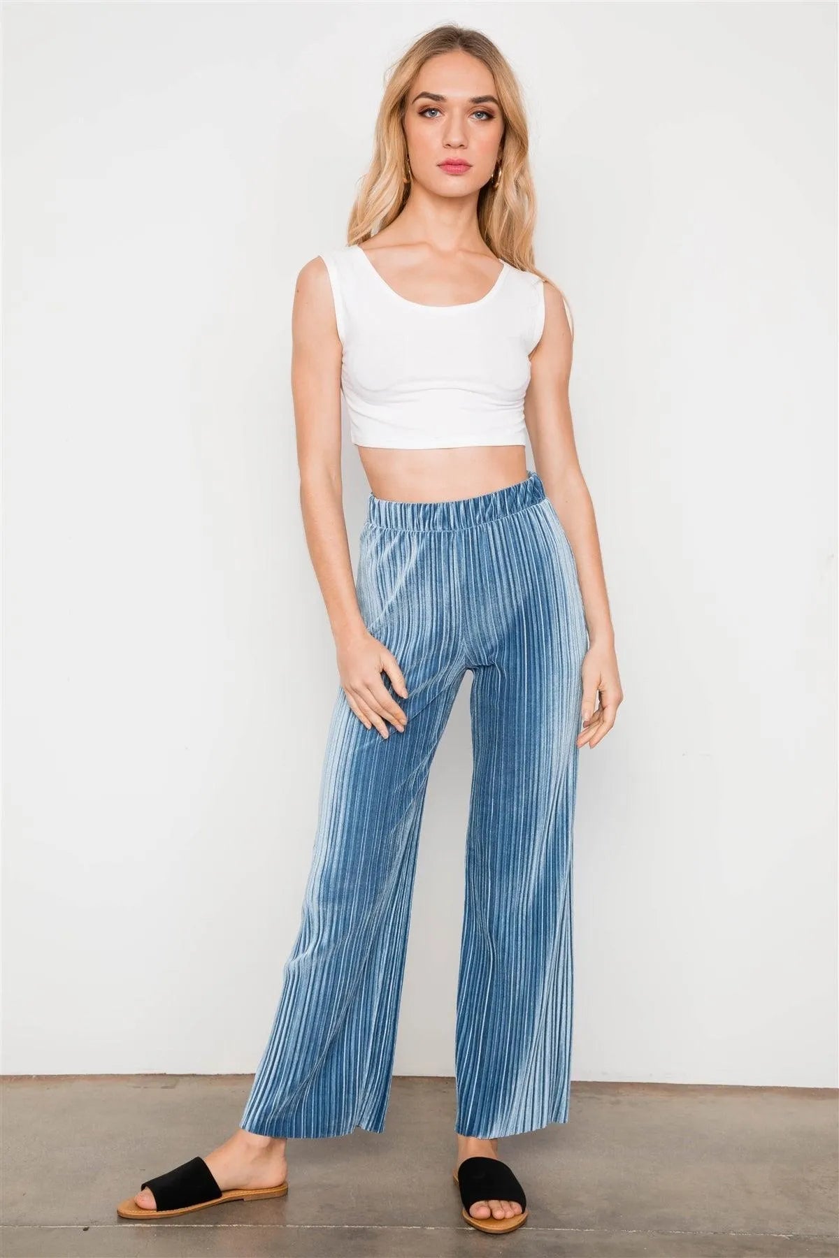 Blue Velvet Ribbed Straight Leg Pants