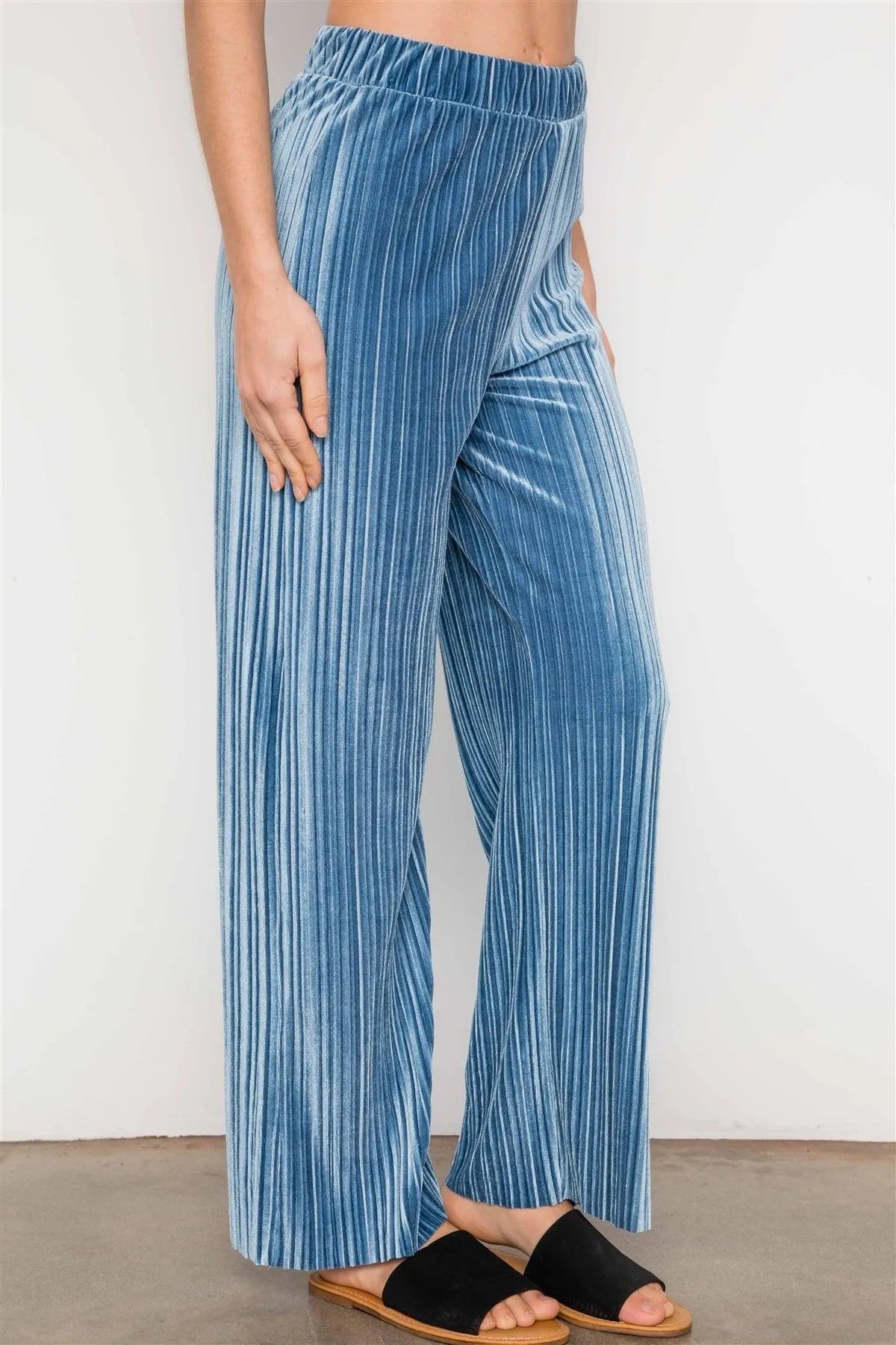 Blue Velvet Ribbed Straight Leg Pants