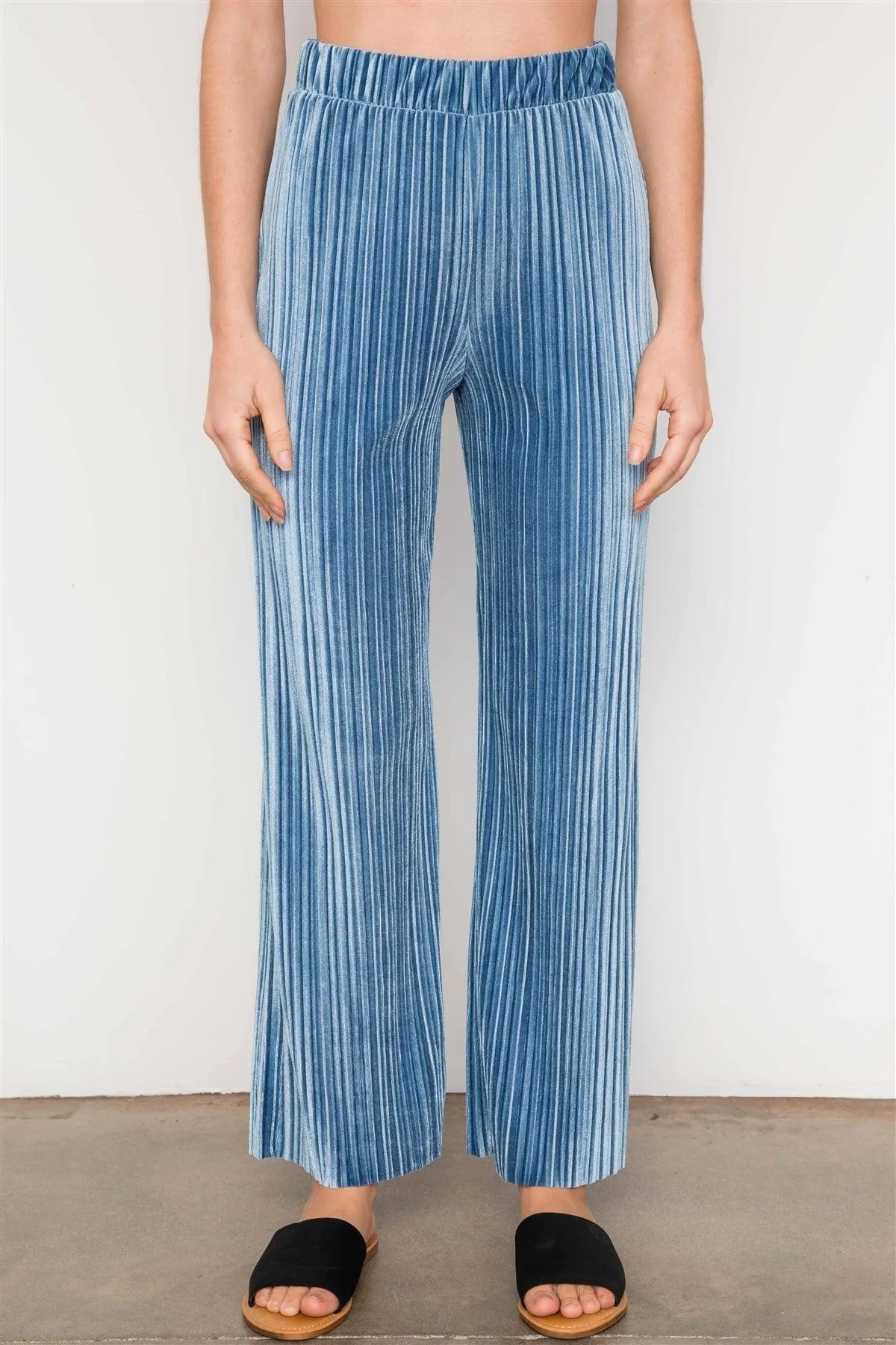 Blue Velvet Ribbed Straight Leg Pants