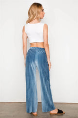 Blue Velvet Ribbed Straight Leg Pants