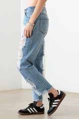 Blue Distressed Straight Jeans – Front & Back Detail