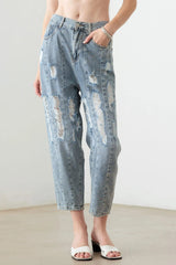 Light Blue High Waist Barrel Leg Distressed Jeans