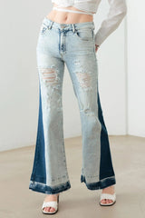 Two-Tone Acid Wash Flare Denim Jeans