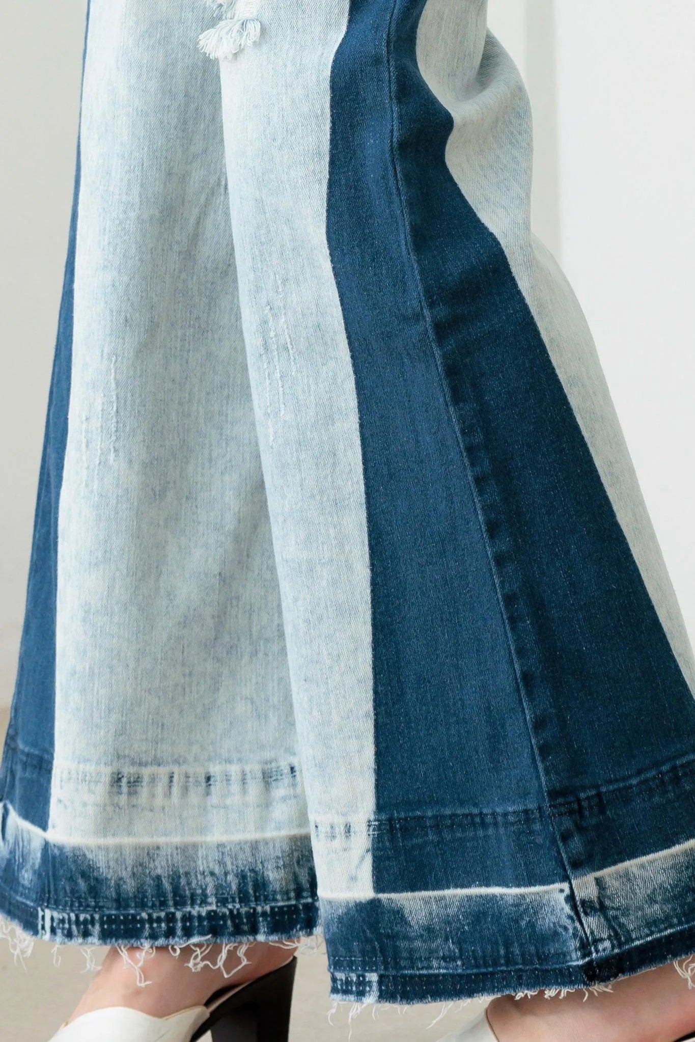 Two-Tone Acid Wash Flare Denim Jeans
