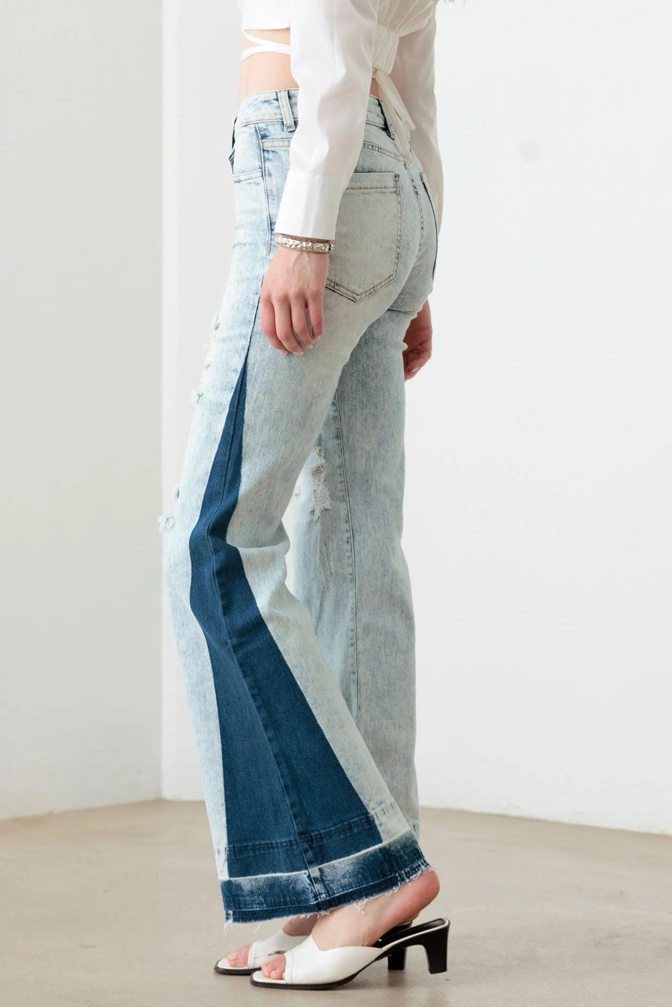 Two-Tone Acid Wash Flare Denim Jeans