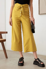Asymmetric Waistband Snap Button Belted Pants