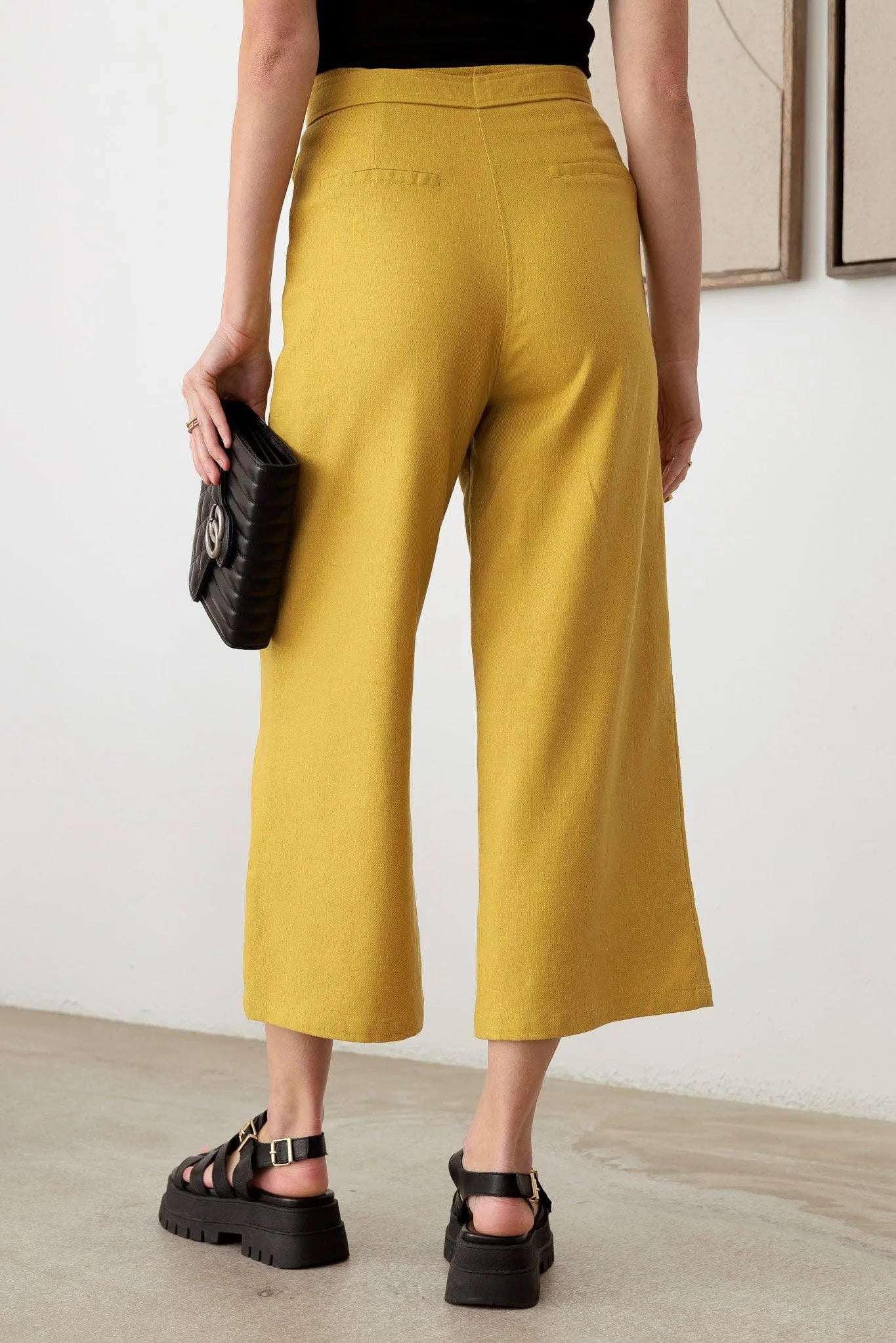 Asymmetric Waistband Snap Button Belted Pants