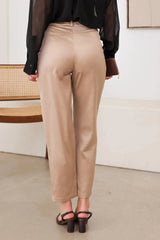 Satin Belted Taupe Crop Dressy Pants